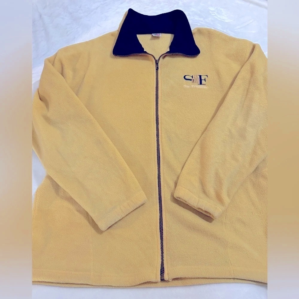 90’s San Francisco Tourist Zip Up Fleece Jacket XL Overized Unisex Yellow Navy